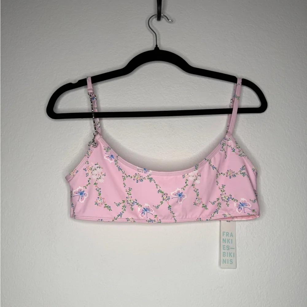 Frankie’s Bikinis Fairytale Dallas Top Isabella Bottom Floral Chain Set L NWT